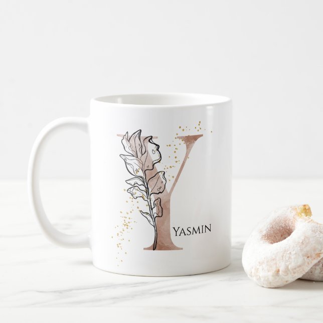 Monogram Initial Modern Letter Y Boho Personalisie Kaffeetasse (Mit Donut)