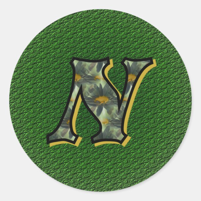 Monogram Initial N Black Daisies Aufkleber (Vorderseite)