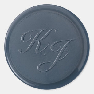 Monogram-Initial-Navy-Blue-Wax-Siegel-Sticker Runder Aufkleber