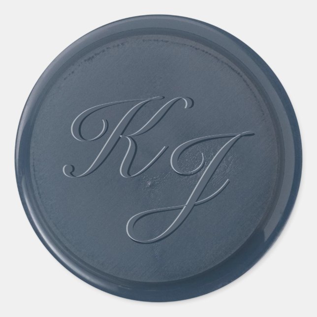 Monogram-Initial-Navy-Blue-Wax-Siegel-Sticker Runder Aufkleber (Vorderseite)