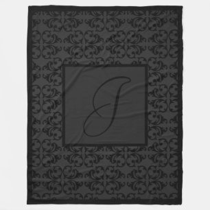 Monogram Initial on Black Damask Fleecedecke