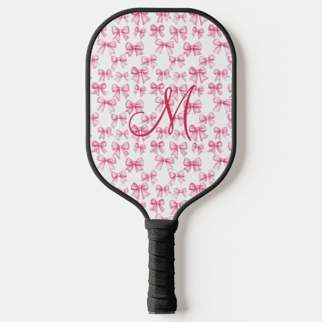 Monogram Initial Pink Bow Coquette Ästhetisches Ge Pickleball Schläger (Vorderseite)