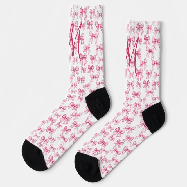 Monogram Initial Pink Bow Coquette Ästhetisches Ge Socken (Linkes Detail)