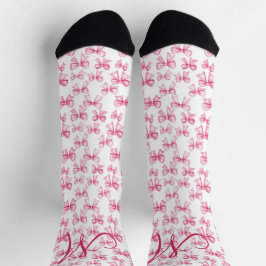 Monogram Initial Pink Bow Coquette Ästhetisches Ge Socken