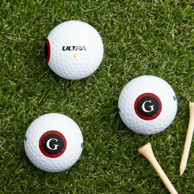 Monogram, Initial Red White & Black Golf Balls Golfball (Insitu Gras)