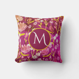 Monogram Initial Romantic Burgundy Floral Kissen