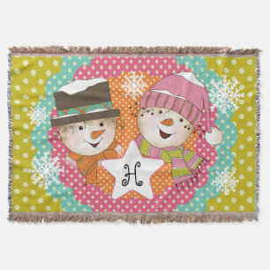 Monogram Initial Snowmen auf Multi-Dot-Throw Decke