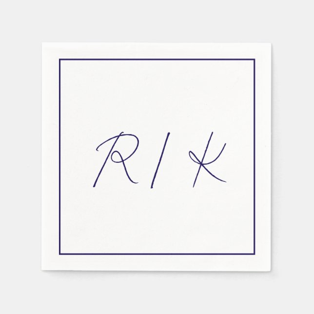 Monogram, Initial Stylish Letters Navy Blue Weddin Serviette (Vorderseite)