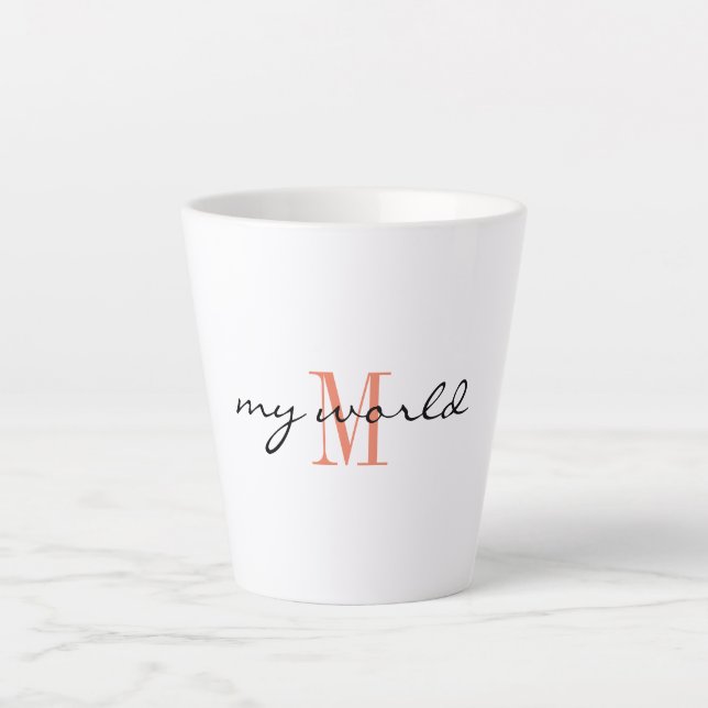 Monogram Initial, Stylish Script my world, Milchtasse (Vorderseite)