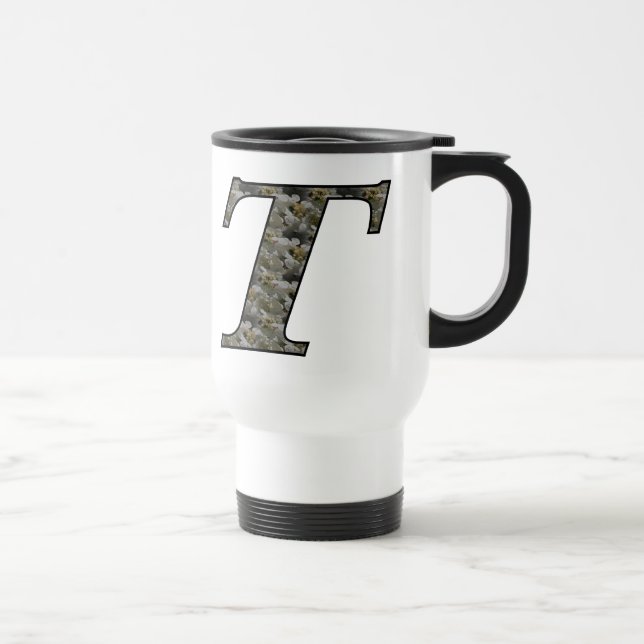Monogram Initial T Hydrangea Floral Travel Mug Reisebecher (Rechts)