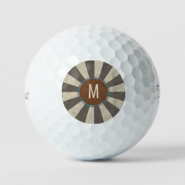 Monogram Initial Vintage Retro Sunburst  Golfball