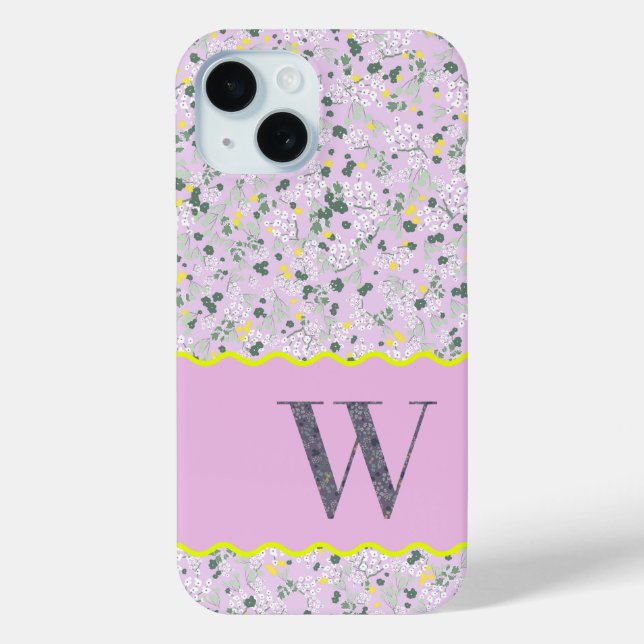 MONOGRAM INITIAL W LILAC KLEINE BLUME Case-Mate iPhone HÜLLE (Rückseite)