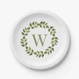 Monogram, Initial Wedding Botanical Green Kranz Pappteller