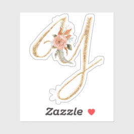 Monogram, Initial Y Gold Glitzer Peony Rose Floral Aufkleber