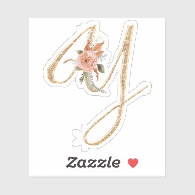 Monogram, Initial Y Gold Glitzer Peony Rose Floral Aufkleber (Blatt)