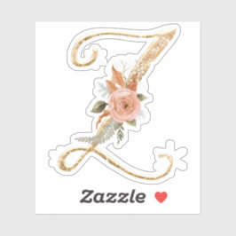 Monogram Initial Z Gold Glitzer Peony Rose Floral Aufkleber