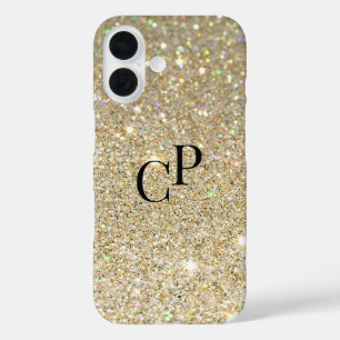 Monogram-Initialen auf Imitate Gold Glitzer Hinter iPhone 16 Hülle