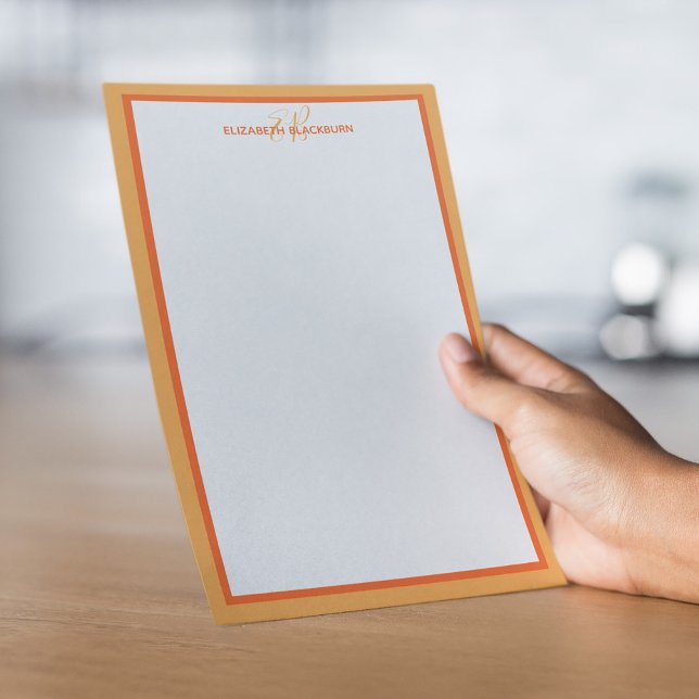 Monogram-Initialen für benutzerdefinierte Personal Briefpapier (Custom Personalized Name Monogram Initials Orange Stationery)