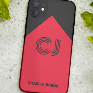 Monogram Initialen Minimalistisches Schwarz und Ro Case-Mate iPhone Hülle