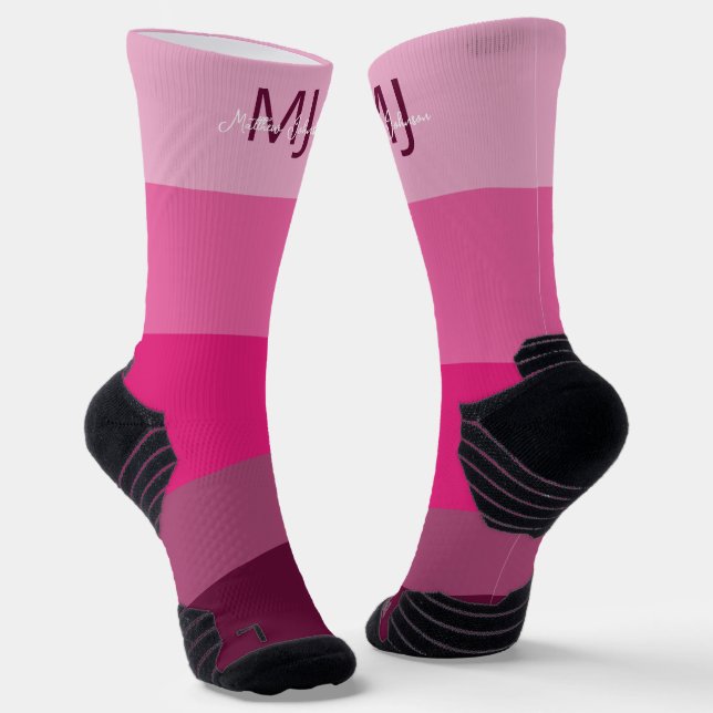 MONOGRAM-INITIALEN NAME PINK GRADIENT LINE PATTERN SOCKEN (Gewinkelt)