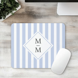 Monogram Initialen staubige hellblaue Streifen Mousepad