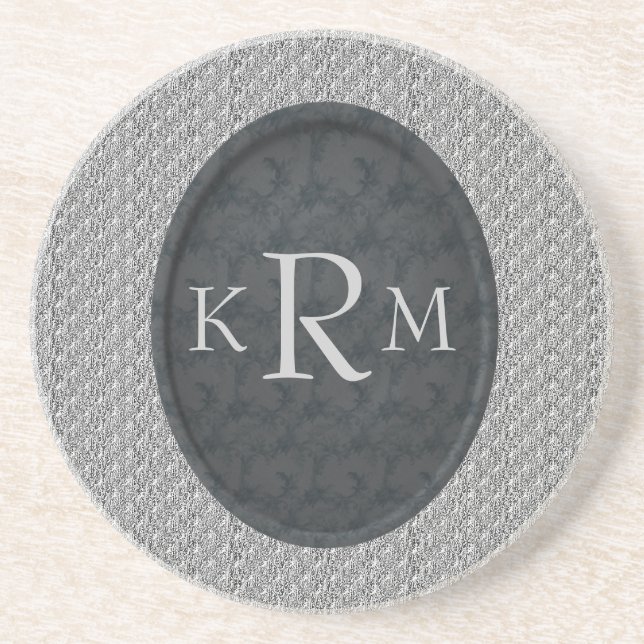 Monogram Initials Black Floral Drink Untersetzer (Vorne)