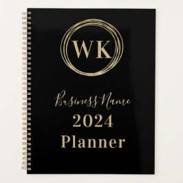 Monogram Initials Black Gold Business 2024 Planer