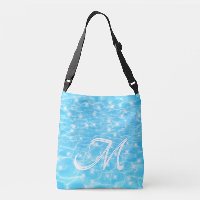 Monogram Initials blue water rippwater texture Tragetaschen Mit Langen Trägern (Rückseite)