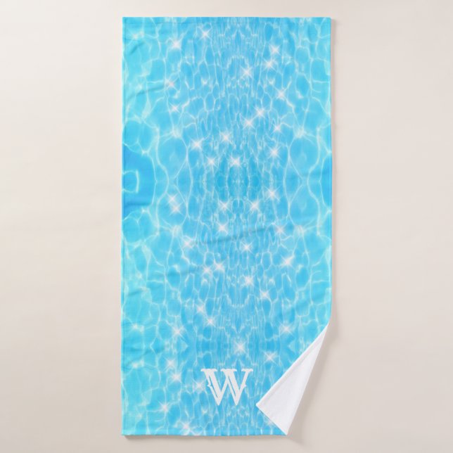 Monogram Initials blue water rippwater textures Badehandtuch (Badehandtuch)