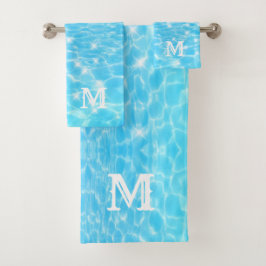 Monogram Initials blue water rippwater textures Badhandtuch Set