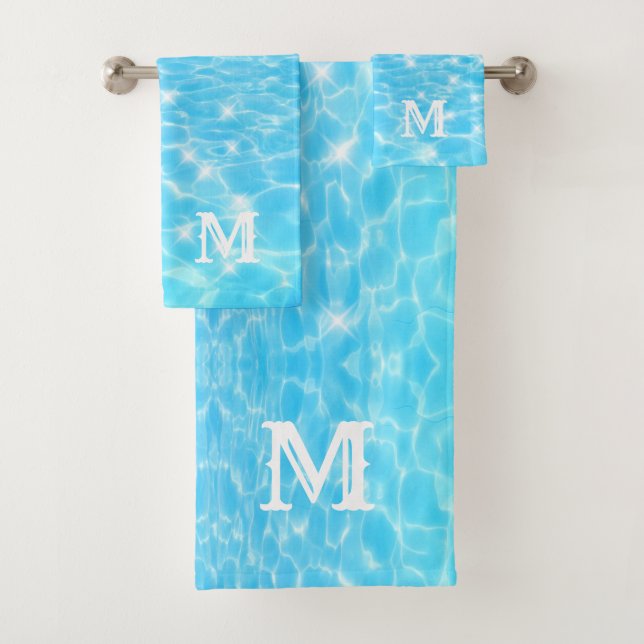 Monogram Initials blue water rippwater textures Badhandtuch Set (Insitu)