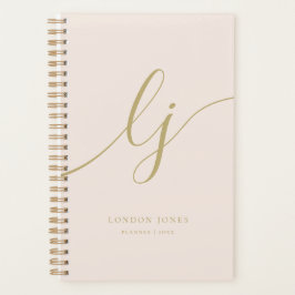 Monogram Initials Business Blush Gold Script Name Planer