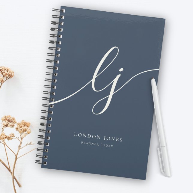 Monogram Initials Business Planner Script Navy Planer (Von Creator hochgeladen)