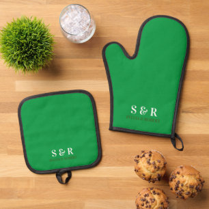 Monogram Initials Couple Name Green Ofenhandschuh & Topflappen-Set