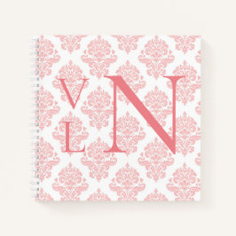 Monogram Initials Damask Peach Notebook Notizbuch