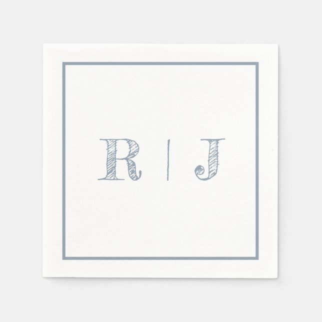 Monogram Initials Dusty Blue Modern Wedding Serviette (Vorderseite)