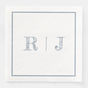 Monogram Initials Dusty Blue Modern Wedding Serviette