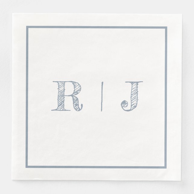 Monogram Initials Dusty Blue Modern Wedding Serviette (Vorderseite)