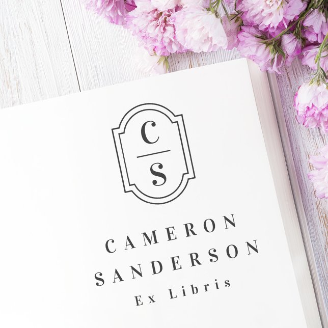 Monogram initials elegant border Ex Libris book Gummistempel (Monogram initials elegant border Ex Libris book Rubber Stamp)