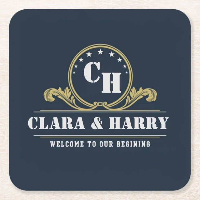 Monogram Initials elegant calligraphic minimalist  Rechteckiger Pappuntersetzer (Vorderseite)