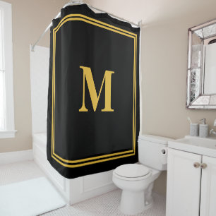 Monogram Initials Gold Black Stylish Individuelle  Duschvorhang