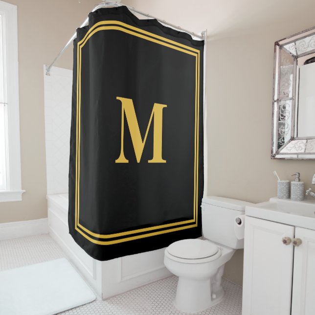 Monogram Initials Gold Black Stylish Individuelle  Duschvorhang (Beispiel)