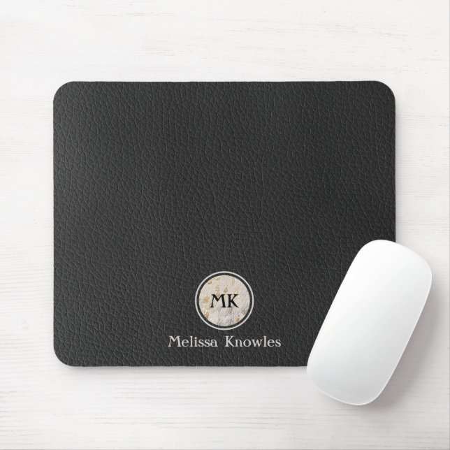 Monogram Initials Gold Cowhide Print Metallic Mousepad (Mit Mouse)