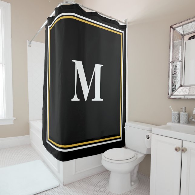 Monogram Initials Gold Schwarz-weiß Individuelle N Duschvorhang (Beispiel)