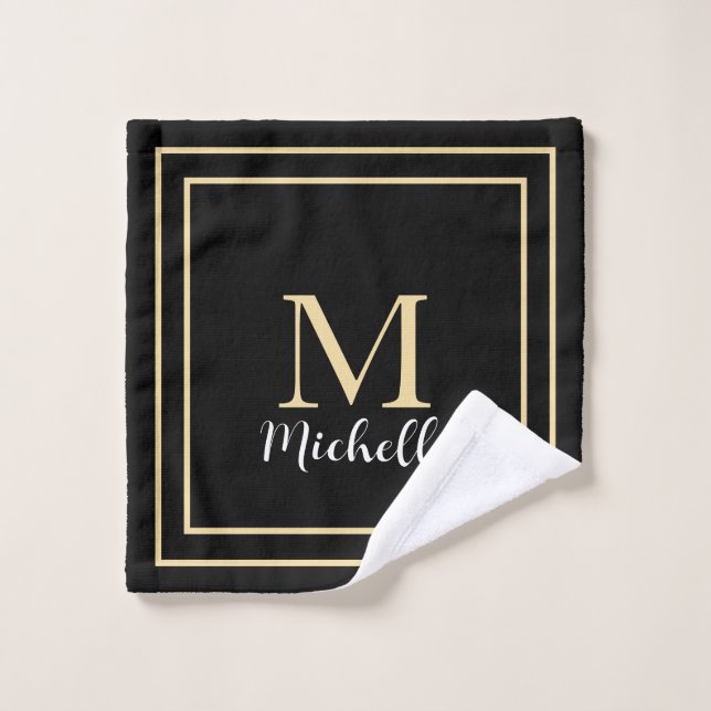 Monogram Initials Gold Schwarz-weiß Individuelle N Waschlappen (Waschlappen)