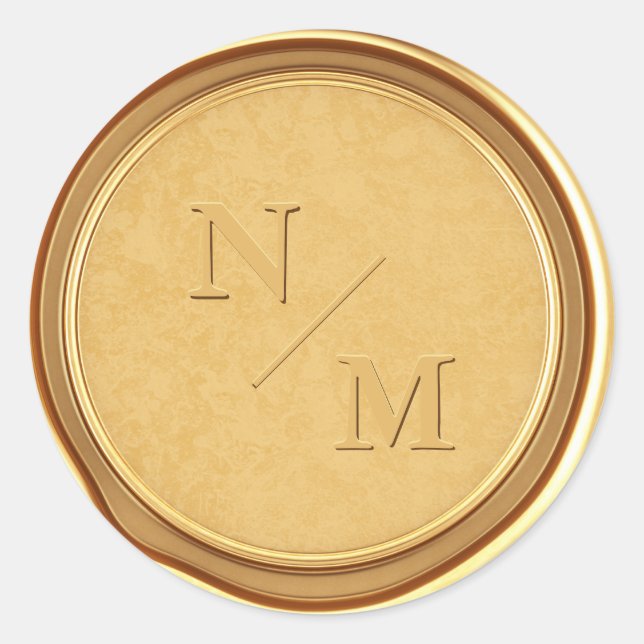 Monogram Initials Gold Wax Wedding Envelope Runder Aufkleber (Vorderseite)