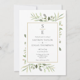 Monogram Initials Greenerage Foliage Wedding Einladung