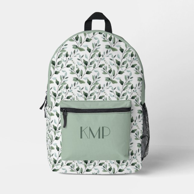 Monogram Initials Greenerity Blätter Botanical Bedruckter Rucksack (Vorderseite)