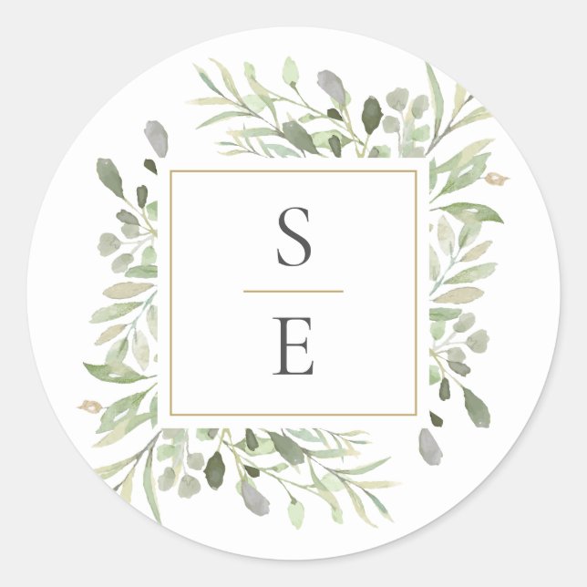 Monogram Initials Greenery Modern Gold Wedding Runder Aufkleber (Vorderseite)