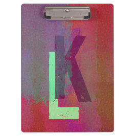 Monogram Initials Grunge Funky Purple Green Art Klemmbrett